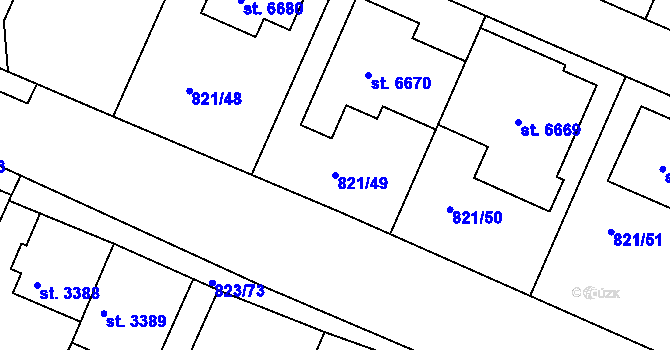 Parcela st. 821/49 v KÚ Písek, Katastrální mapa
