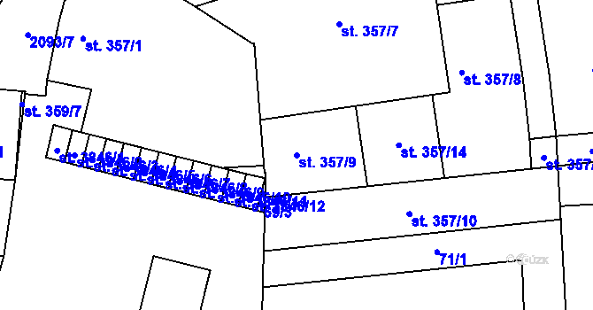 Parcela st. 357/9 v KÚ Písek, Katastrální mapa