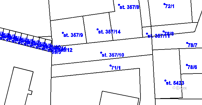 Parcela st. 357/10 v KÚ Písek, Katastrální mapa