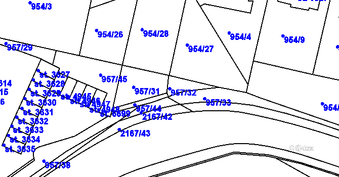 Parcela st. 957/32 v KÚ Písek, Katastrální mapa