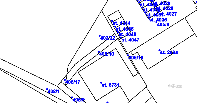 Parcela st. 405/10 v KÚ Písek, Katastrální mapa