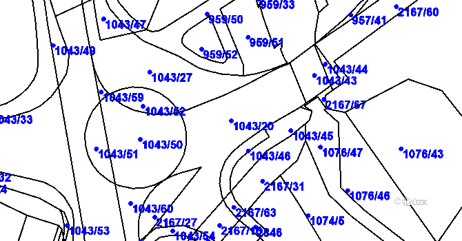 Parcela st. 1043/20 v KÚ Písek, Katastrální mapa
