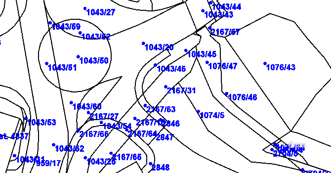 Parcela st. 2167/31 v KÚ Písek, Katastrální mapa