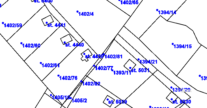 Parcela st. 1402/81 v KÚ Písek, Katastrální mapa