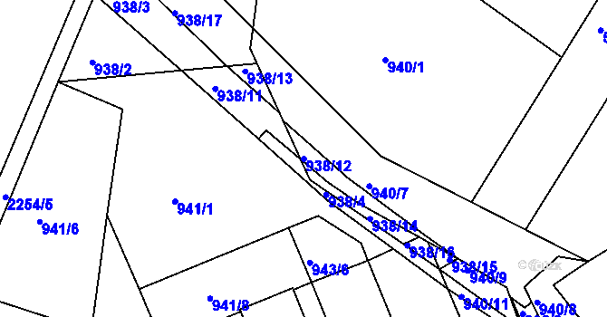 Parcela st. 938/12 v KÚ Písek, Katastrální mapa
