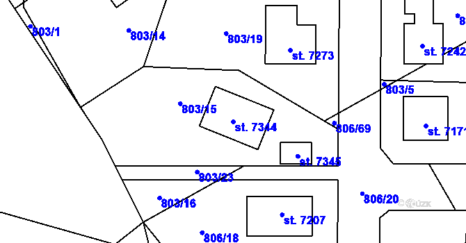 Parcela st. 7344 v KÚ Písek, Katastrální mapa