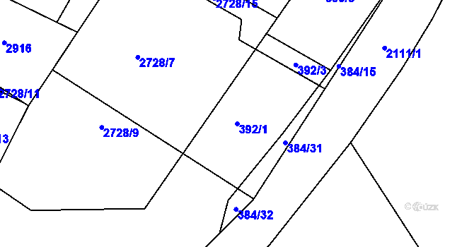 Parcela st. 392/1 v KÚ Písek, Katastrální mapa