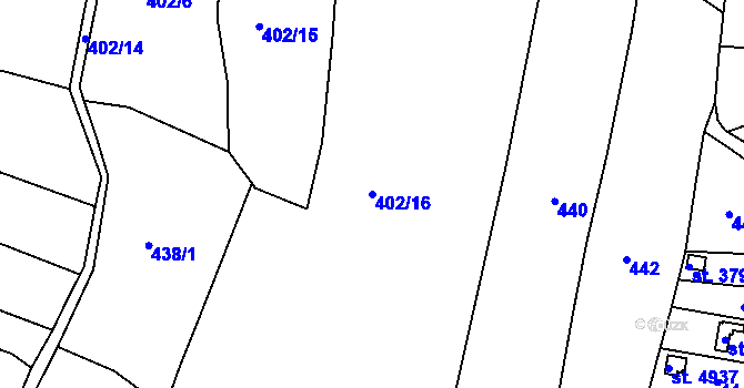 Parcela st. 402/16 v KÚ Písek, Katastrální mapa
