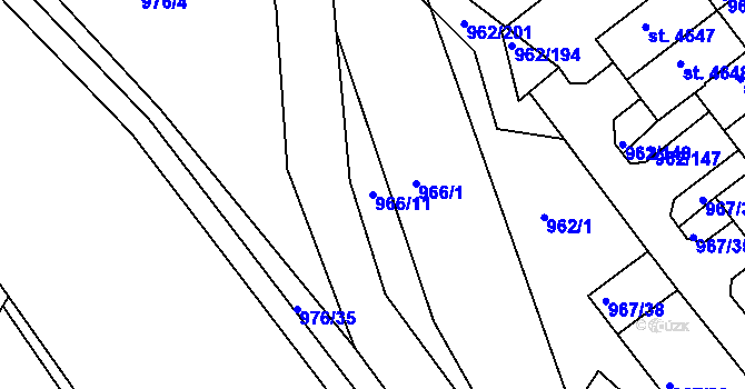 Parcela st. 966/11 v KÚ Písek, Katastrální mapa