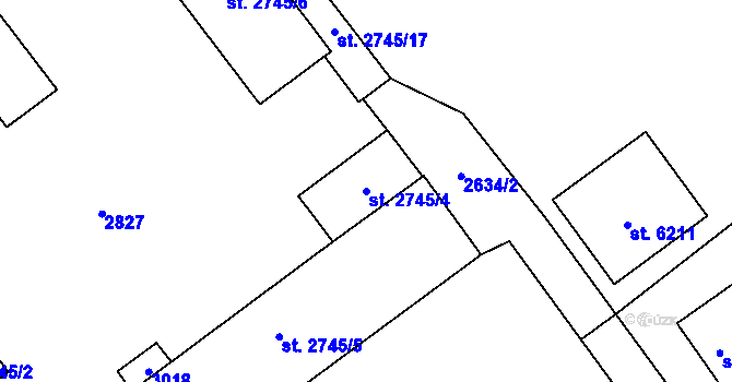 Parcela st. 2745/4 v KÚ Písek, Katastrální mapa