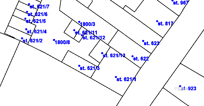 Parcela st. 621/13 v KÚ Písek, Katastrální mapa