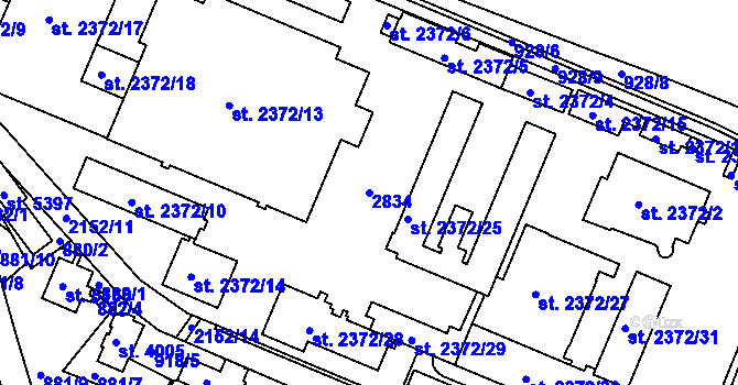 Parcela st. 2834 v KÚ Písek, Katastrální mapa