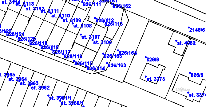 Parcela st. 826/165 v KÚ Písek, Katastrální mapa