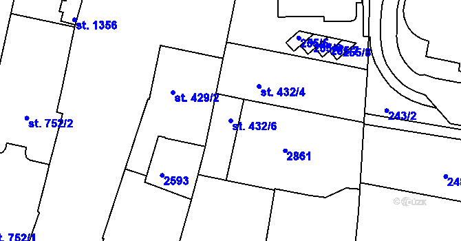 Parcela st. 432/6 v KÚ Písek, Katastrální mapa