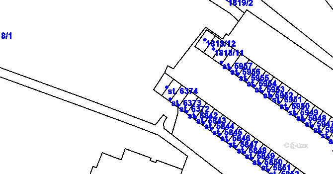 Parcela st. 6374 v KÚ Písek, Katastrální mapa