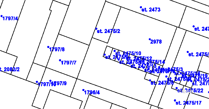 Parcela st. 2475/9 v KÚ Písek, Katastrální mapa