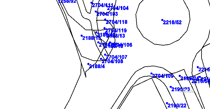 Parcela st. 2704/107 v KÚ Písek, Katastrální mapa