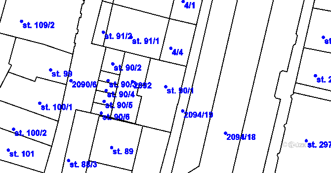 Parcela st. 90/1 v KÚ Písek, Katastrální mapa