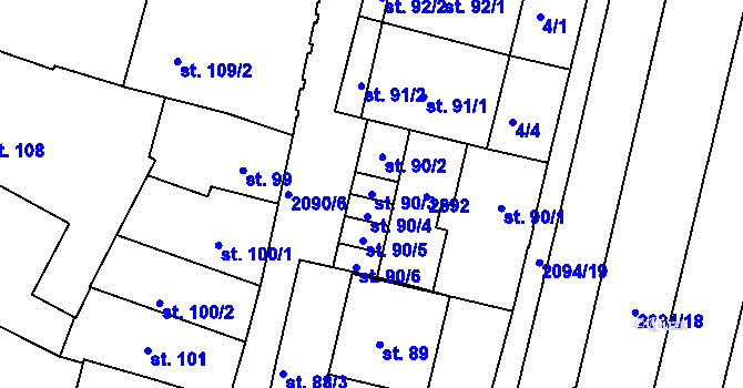 Parcela st. 90/3 v KÚ Písek, Katastrální mapa