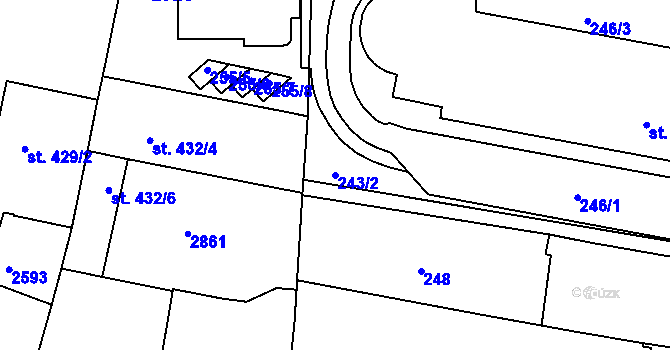 Parcela st. 243/2 v KÚ Písek, Katastrální mapa