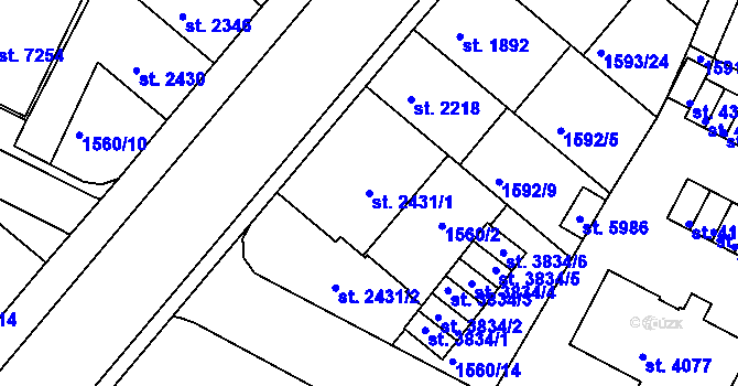 Parcela st. 2431/1 v KÚ Písek, Katastrální mapa