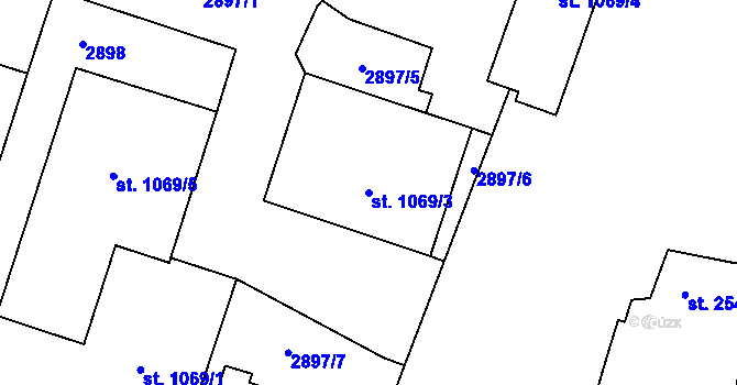 Parcela st. 1069/3 v KÚ Písek, Katastrální mapa