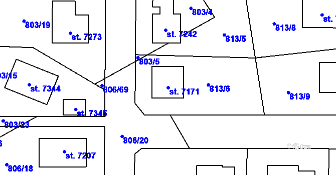 Parcela st. 7171 v KÚ Písek, Katastrální mapa
