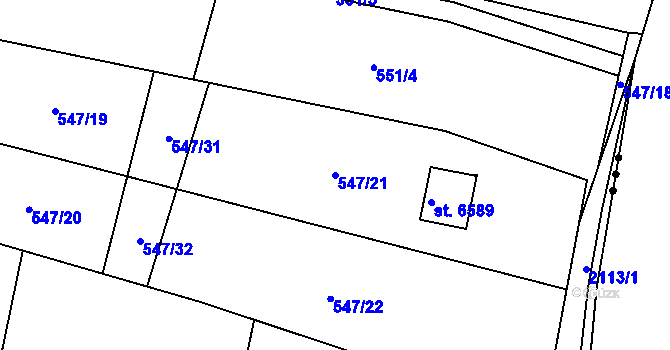 Parcela st. 547/21 v KÚ Písek, Katastrální mapa