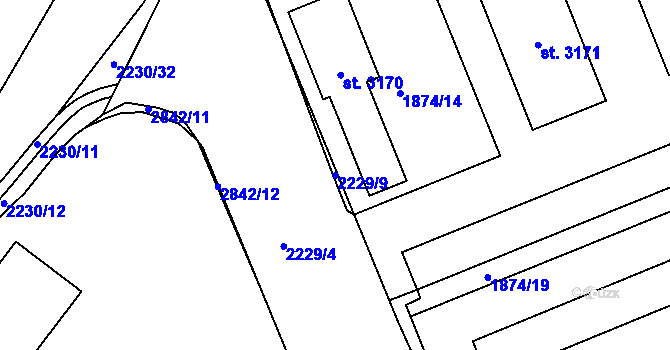 Parcela st. 2229/9 v KÚ Písek, Katastrální mapa