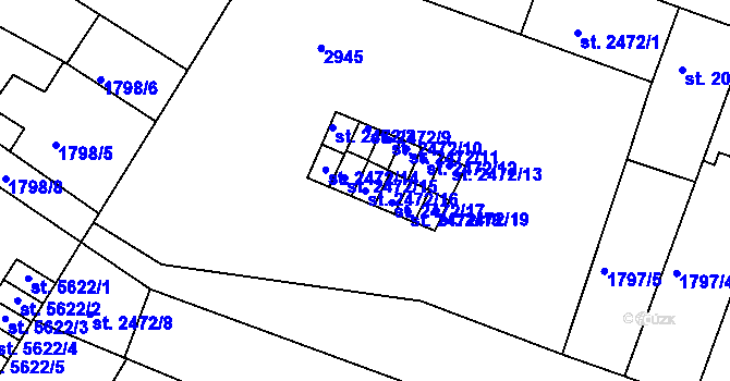 Parcela st. 2472/16 v KÚ Písek, Katastrální mapa
