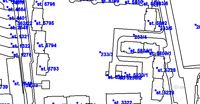 Parcela st. 233/3 v KÚ Písek, Katastrální mapa