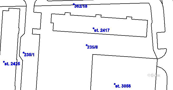 Parcela st. 235/8 v KÚ Písek, Katastrální mapa