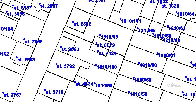 Parcela st. 7424 v KÚ Písek, Katastrální mapa