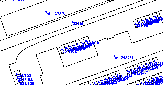 Parcela st. 331/97 v KÚ Písek, Katastrální mapa