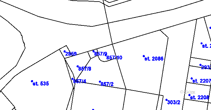 Parcela st. 857/10 v KÚ Písek, Katastrální mapa