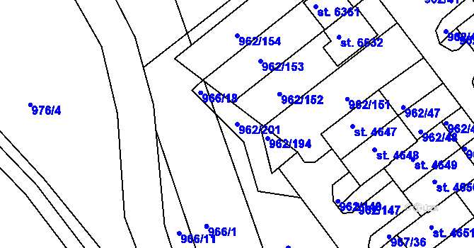 Parcela st. 962/201 v KÚ Písek, Katastrální mapa