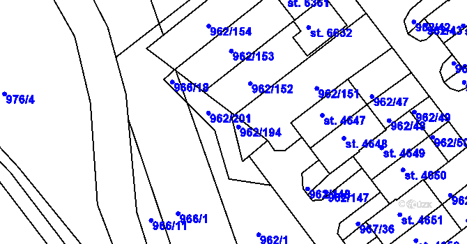 Parcela st. 962/202 v KÚ Písek, Katastrální mapa