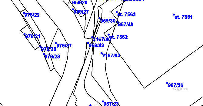 Parcela st. 2167/83 v KÚ Písek, Katastrální mapa