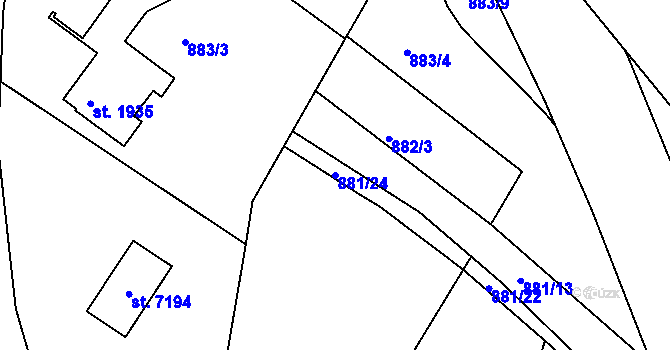 Parcela st. 881/24 v KÚ Písek, Katastrální mapa
