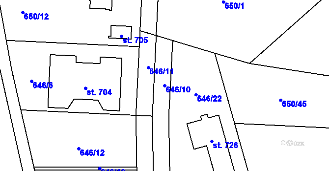 Parcela st. 646/10 v KÚ Hradiště u Písku, Katastrální mapa