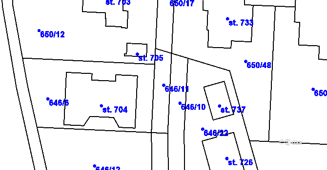 Parcela st. 646/11 v KÚ Hradiště u Písku, Katastrální mapa