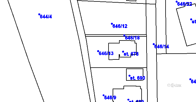 Parcela st. 646/13 v KÚ Hradiště u Písku, Katastrální mapa