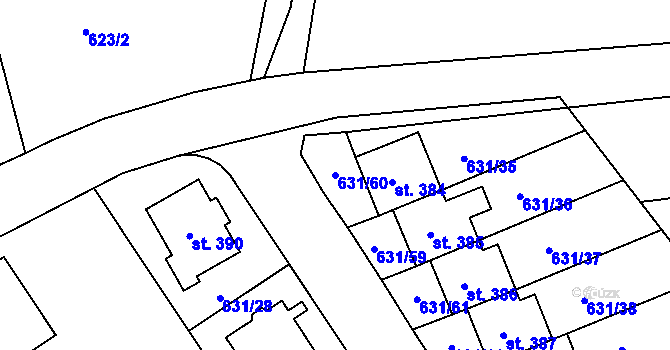 Parcela st. 631/60 v KÚ Hradiště u Písku, Katastrální mapa