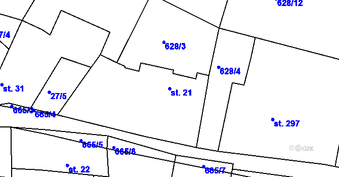 Parcela st. 21 v KÚ Hradiště u Písku, Katastrální mapa