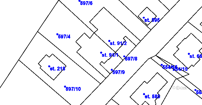Parcela st. 91/1 v KÚ Hradiště u Písku, Katastrální mapa