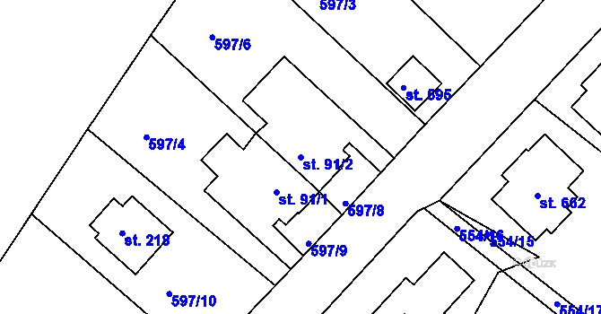 Parcela st. 91/2 v KÚ Hradiště u Písku, Katastrální mapa