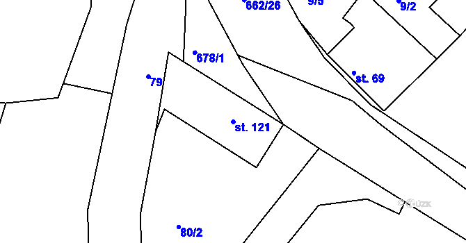 Parcela st. 121 v KÚ Hradiště u Písku, Katastrální mapa