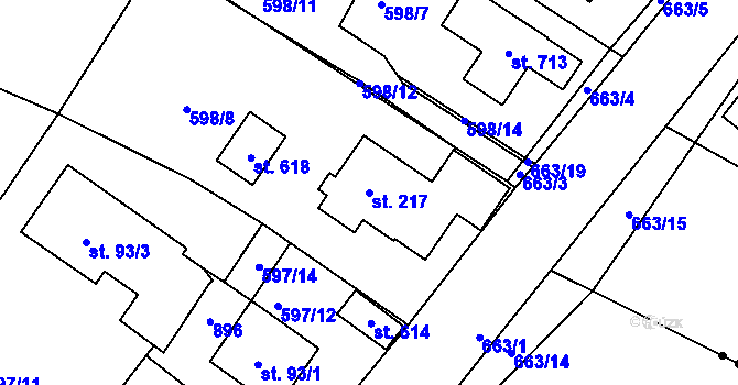 Parcela st. 217 v KÚ Hradiště u Písku, Katastrální mapa