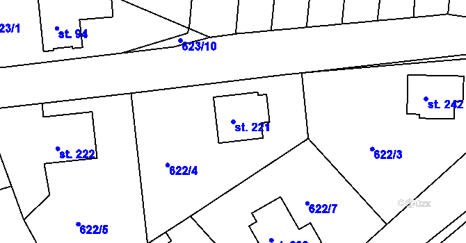 Parcela st. 221 v KÚ Hradiště u Písku, Katastrální mapa