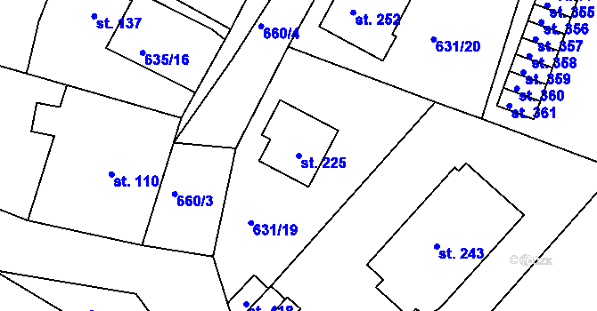 Parcela st. 225 v KÚ Hradiště u Písku, Katastrální mapa